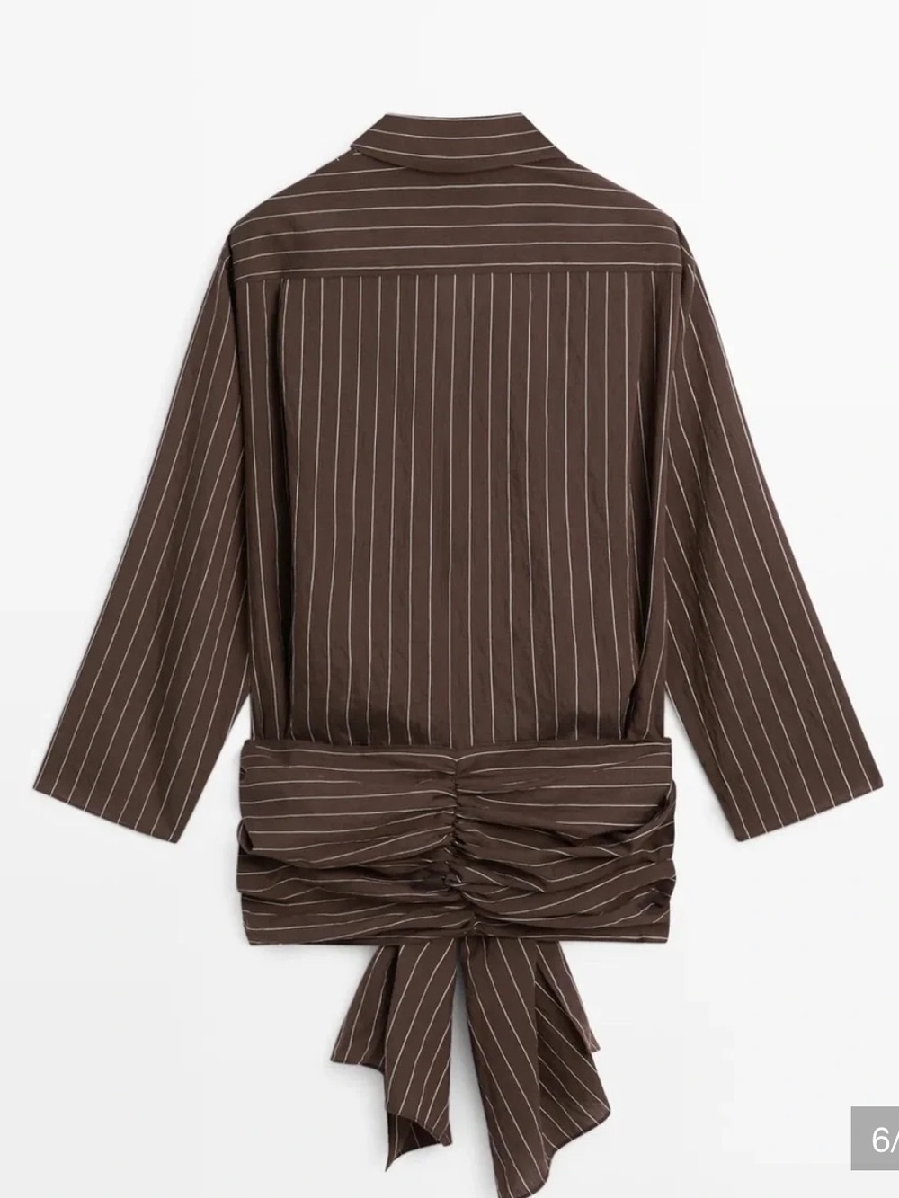 Massimo Dutti NWT Brown Pinstripe Wrap-Accent Shirt Blouse Small 5131/531 - Picture 4 of 10